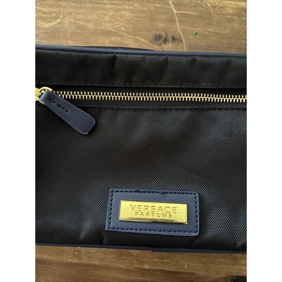 Versace Parfums Blue Canvas Zip Cosmetic Toiletry Bag Y2K 80s 90s Travel Luggage - Picture 2 of 5